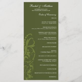 Olive Green Floral Wedding Program Programme