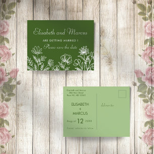 Olive green floral wedding save the date card