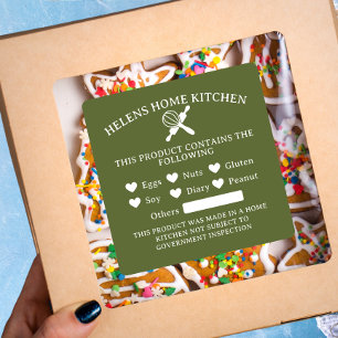 Olive Green Food Allergy Alert Bakery Sticker