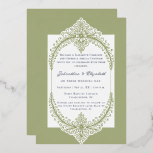 Olive Green French Flourish Frame Wedding