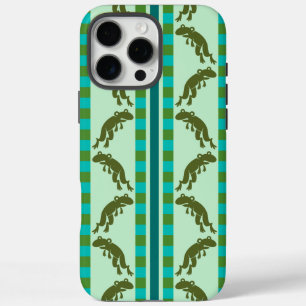 Olive Green Frog Pattern with Chequerboard Stripes iPhone 16 Pro Max Case