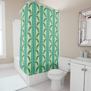 Olive Green Frog Pattern with Chequerboard Stripes Shower Curtain