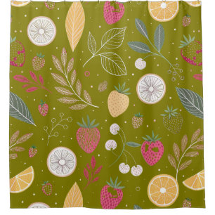 Olive Green Fruit & Floral Shower Curtain