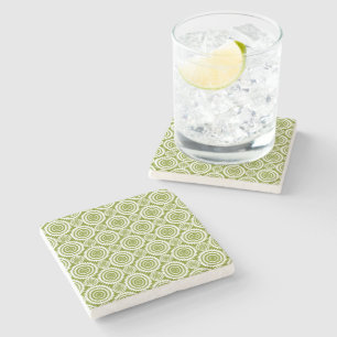 Olive Green Geometric Design Cute Pattern Stone Coaster