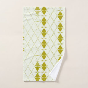Olive Green Geometric Mid Century Modern Print Hand Towel