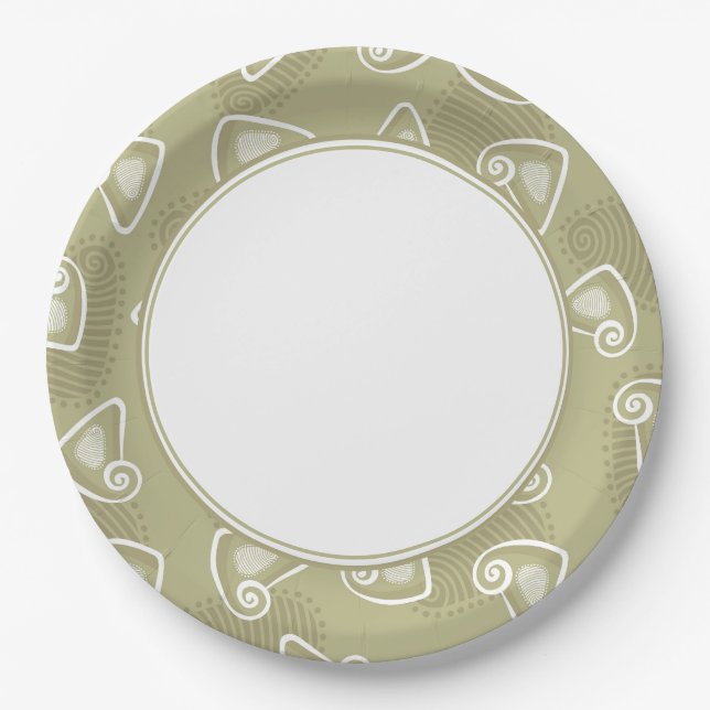 Olive Green Geometric Paper Plate (Front)