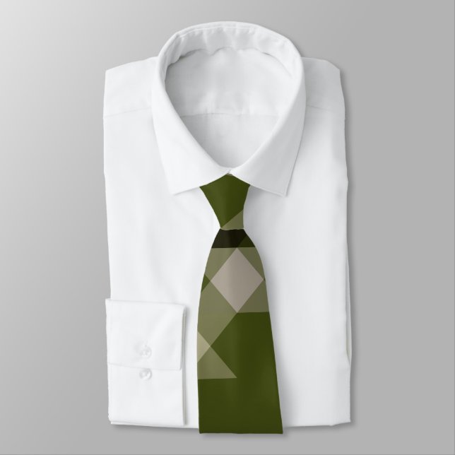 olive green geometric pattern tie (Tied)