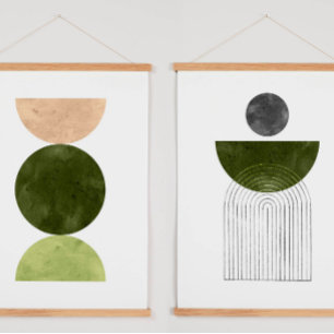 Olive green geometric shapes hanging tapestry