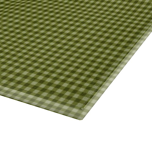 Olive Green Gingham-15x11 GLASS CUTTING BOARD (Corner)