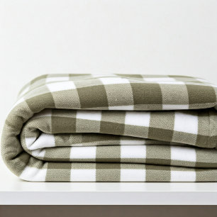 Olive green Gingham cottage core Farmhouse style  Fleece Blanket