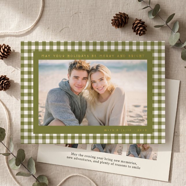 Olive Green Gingham Frame Photo (Simulated cards on table)
