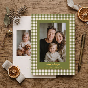 Olive Green Gingham Holiday Photo Card
