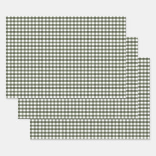 Olive Green Gingham Patterned    Wrapping Paper Sheet