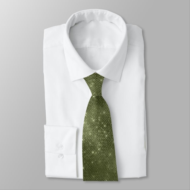 Olive Green Glitter Tie (Tied)