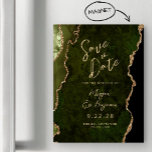 Olive Green Gold Agate Magnetic Save the Date<br><div class="desc">This elegant modern save the date magnetic card features an olive green watercolor agate background trimmed with faux gold glitter. Easily customise the gold-coloured modern script and sans serif text.</div>