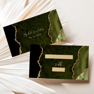 Olive Green Gold Agate Script Wedding Table Place Card