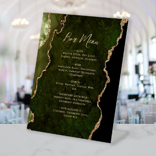 Olive Green Gold Agate Wedding Bar Menu Pedestal Sign
