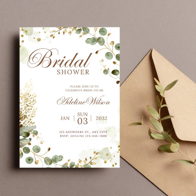 Olive Green & Gold Botanical Bridal Shower Invitat Invitation (Creator Uploaded)