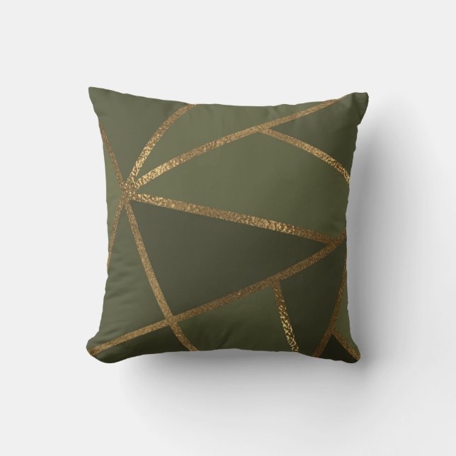 Olive Green Gold Bronze Geometric Glam Chic  Cushion (Front)