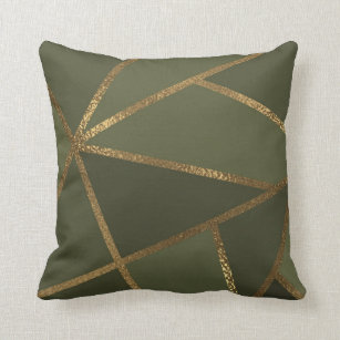 Olive Green Gold Bronze Geometric Glam Chic  Cushion
