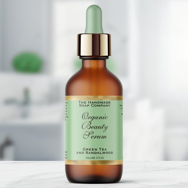 Olive Green & Gold Cosmetics Dropper Bottle Label (Creator Uploaded)
