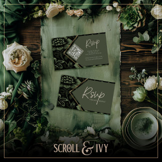 Olive Green & Gold Frame Floral RSVP Enclosure Card