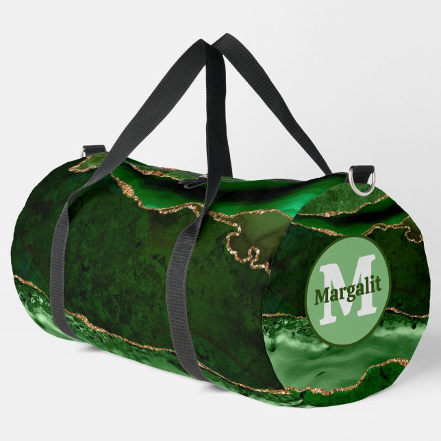 Olive Green Gold Glitter Agate Large Duffel Bag (Left Corner)