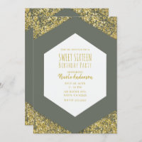 Olive Green Gold Glitter Flakes Glam Sweet 16