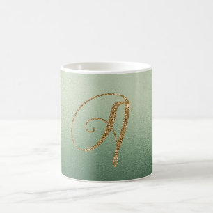 Olive Green Gold Glitter Letter A Coffee Mug