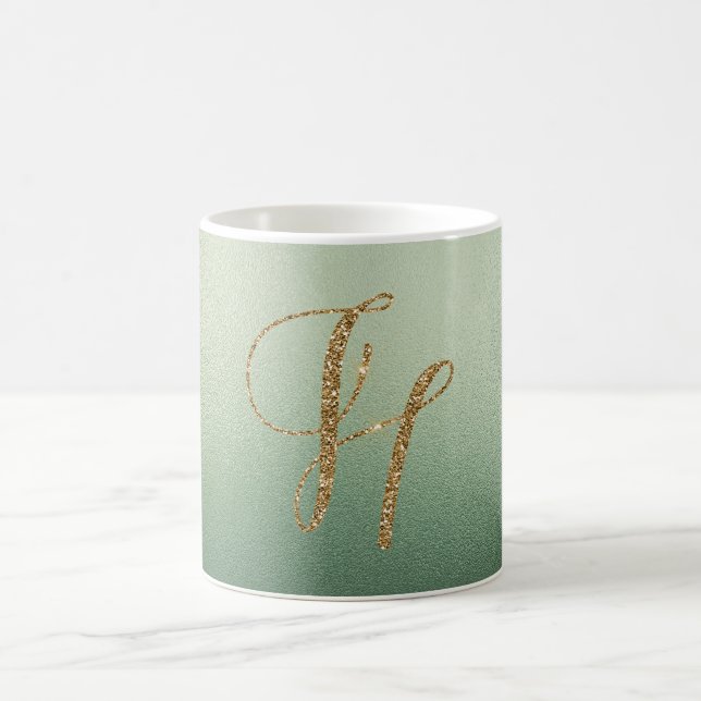 Olive Green Gold Glitter Letter H Coffee Mug (Center)