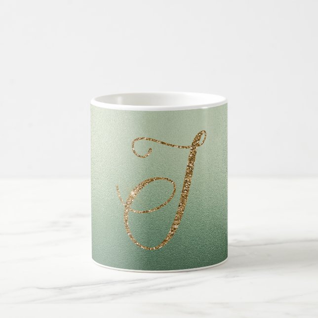 Olive Green Gold Glitter Letter J Coffee Mug (Center)