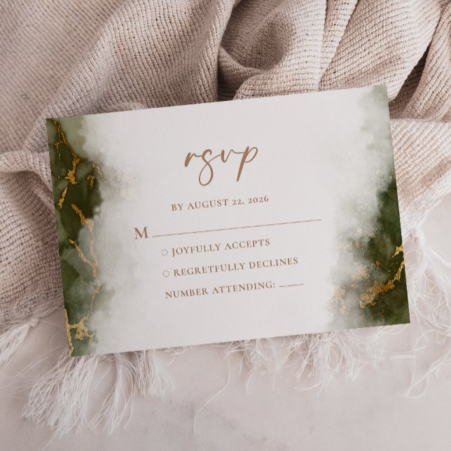 Olive Green Gold Marble Wedding Details RSVP Card (Creator Uploaded)