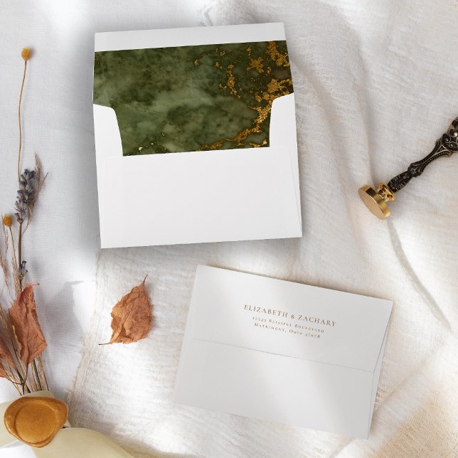 Olive Green Gold Marble Wedding Envelope (Creator Uploaded)