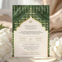 Olive Green Gold Quatrefoil QR Code Sikh Wedding
