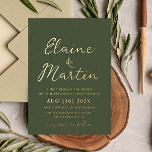 olive green gold script wedding
