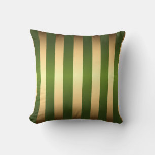 Olive Green Gold Stripes Pattern Cushion