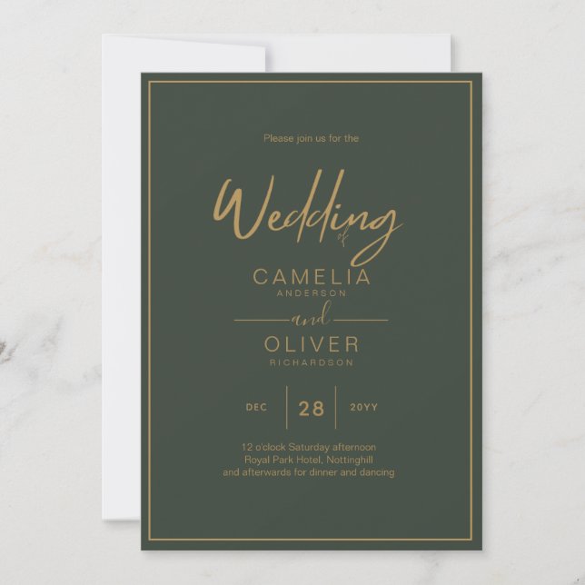 Olive Green Gold Text Script Elegant Modern Invitation (Front)