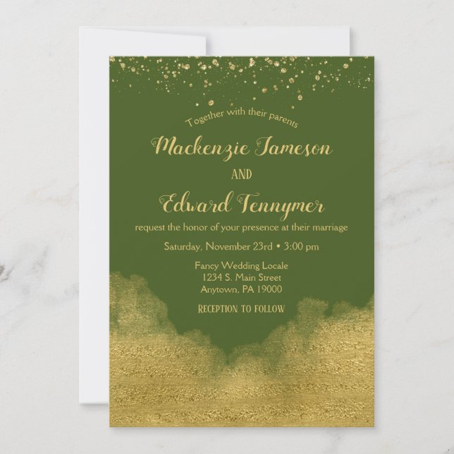 Olive Green Gold Wedding Invitation Elegant (Front)