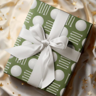 Olive Green Golf Ball and Tee Gift Wrapping Paper