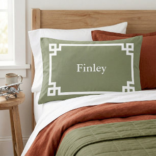 Olive Green Greek Key Monogram Standard Pillowcase