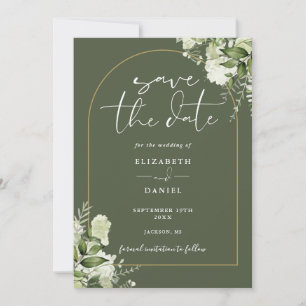 Olive Green Greenery Floral Gold Arch Wedding Save The Date