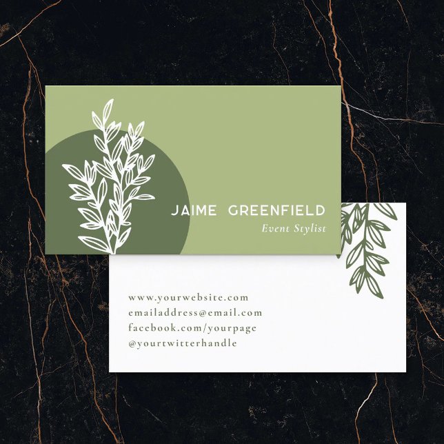 Olive Green Greenery Line Art Business Card (Creator Uploaded)