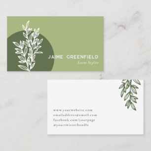 Olive Green Greenery Line Art Business Card