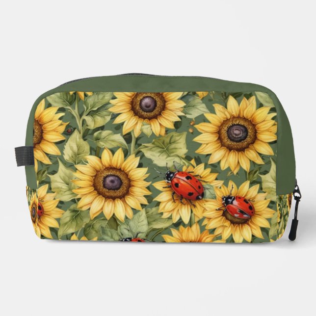 Olive Green Greenery Sunflower Lady Bug Garden Zen Dopp Kit (Front)