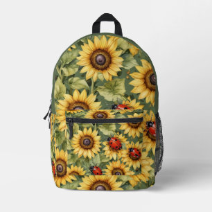 Olive Green Greenery Sunflower Lady Bug Garden Zen Printed Backpack
