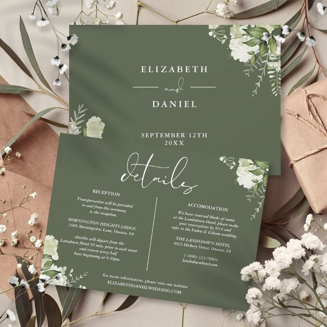 Olive Green Greenery Wedding Details Information Invitation (Olive Green Greenery Wedding Details Information Invitation)