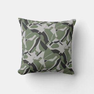 Olive Green Grey Black Diagonal Abstract Art Print Cushion
