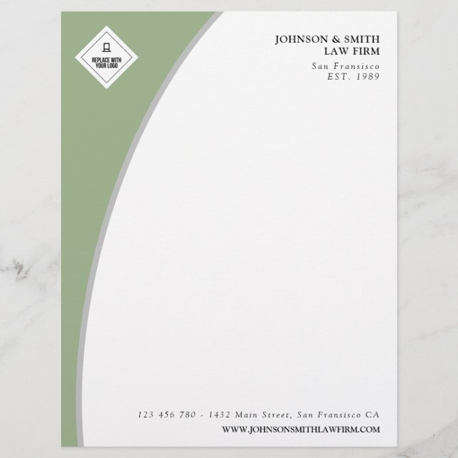 Olive Green & Grey Professional Add Your Logo Custom Letterhead (Front)