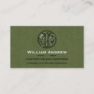 Olive Green Grunge Handyman Carpenter Business Card