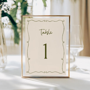 Olive Green Hand Drawn Frame Table Number
